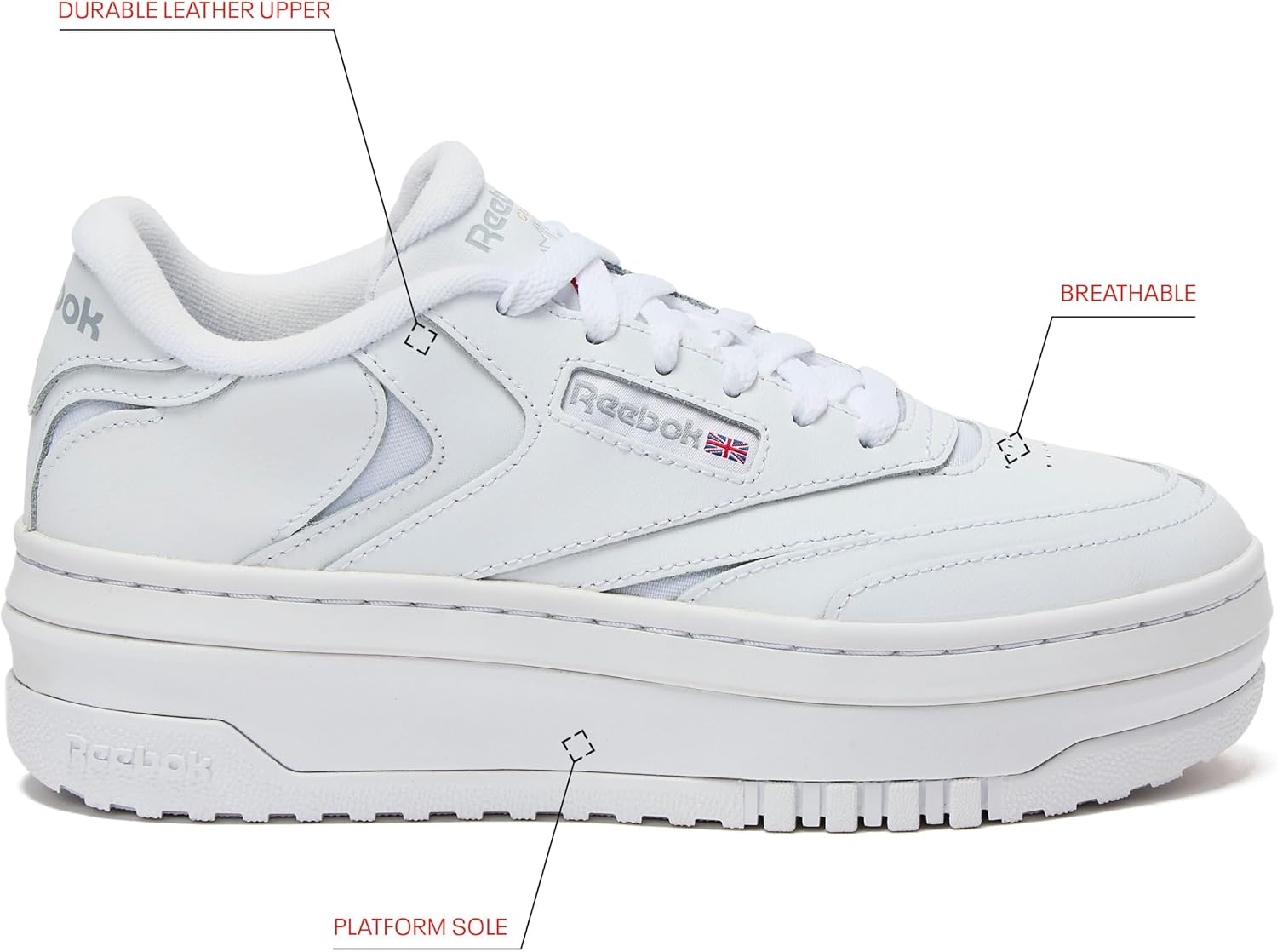 Reebok Club C Extra Platform Sneakers for Women - White Casual Tennis Women's Fashion Sneakers - Womens Shoes Size 5 to 11 Footwear White/Footwear White/Pure Grey3 11
